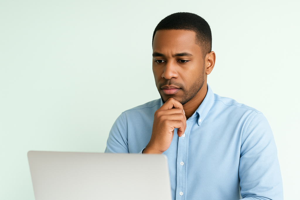Business team reviewing CRM options on a laptop